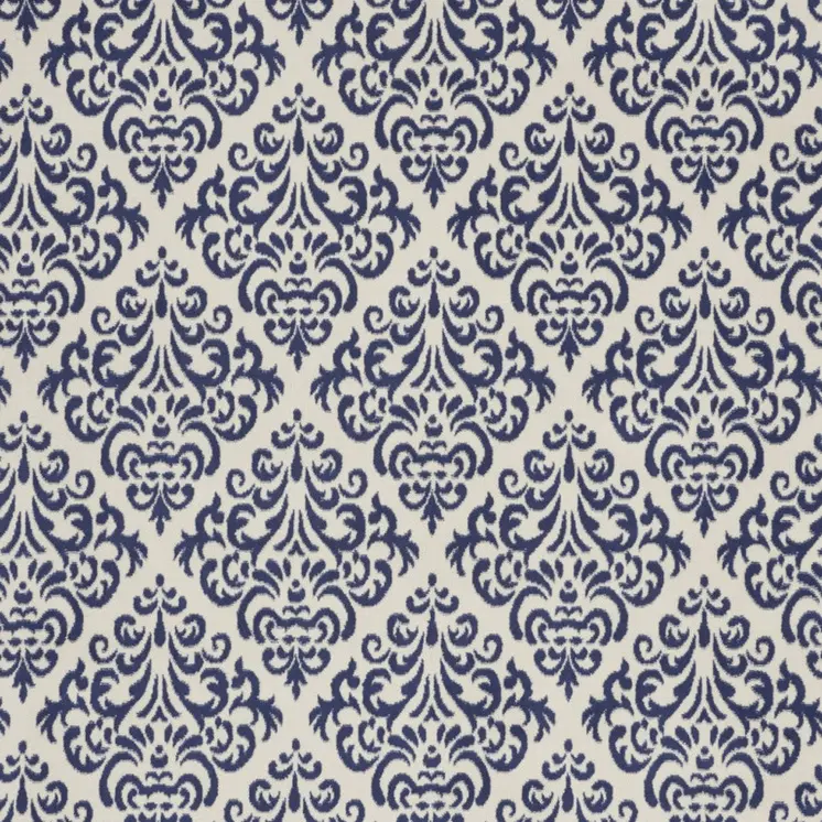 7' X 10' Blue and White Damask Power Loom Area Rug