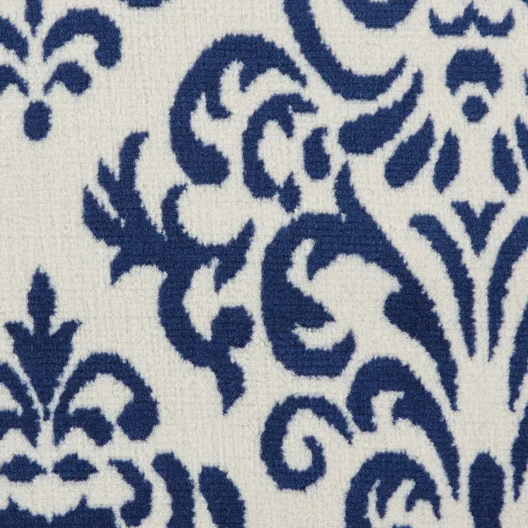 8' Blue And White Damask Runner Rug