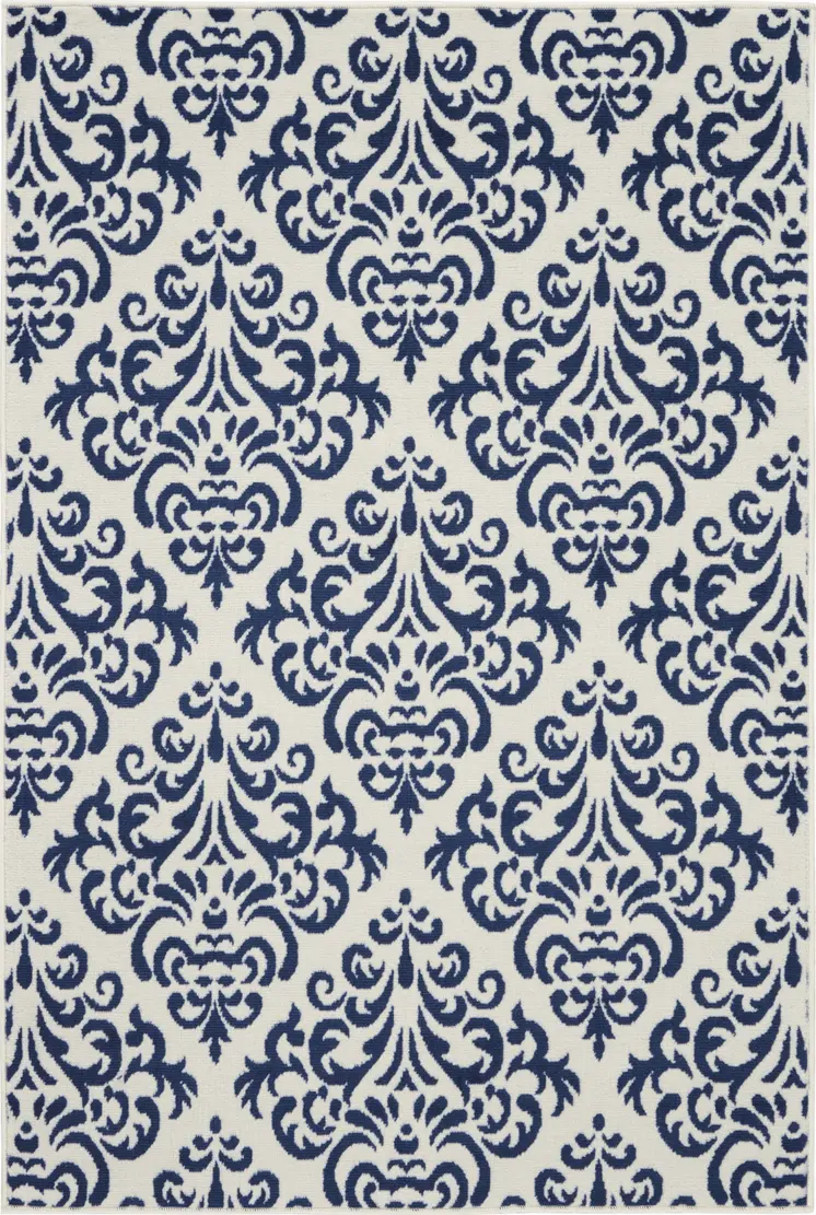4' X 6' Blue and White Damask Power Loom Area Rug