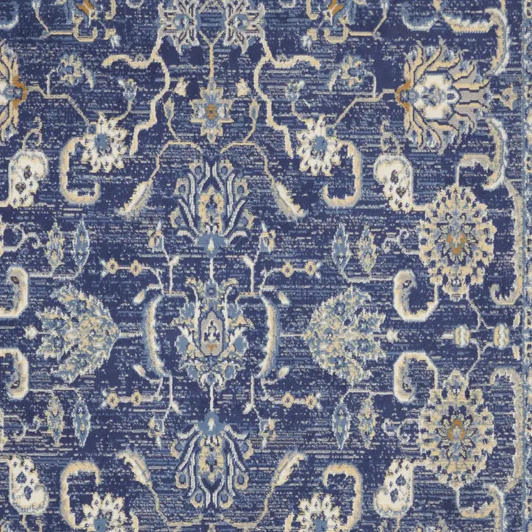 4' X 6' Blue and Beige Floral Power Loom Area Rug