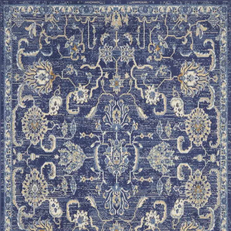 4' X 6' Blue and Beige Floral Power Loom Area Rug