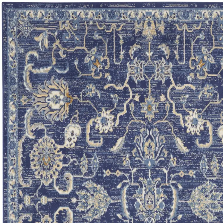 5' X 7' Blue and Beige Floral Power Loom Area Rug