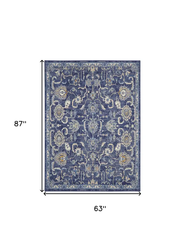 5' X 7' Blue and Beige Floral Power Loom Area Rug