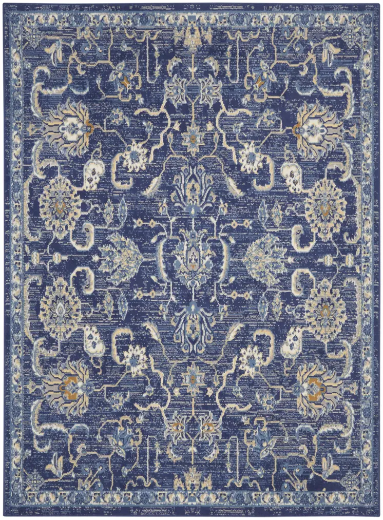 6' X 9' Blue and Beige Floral Power Loom Area Rug