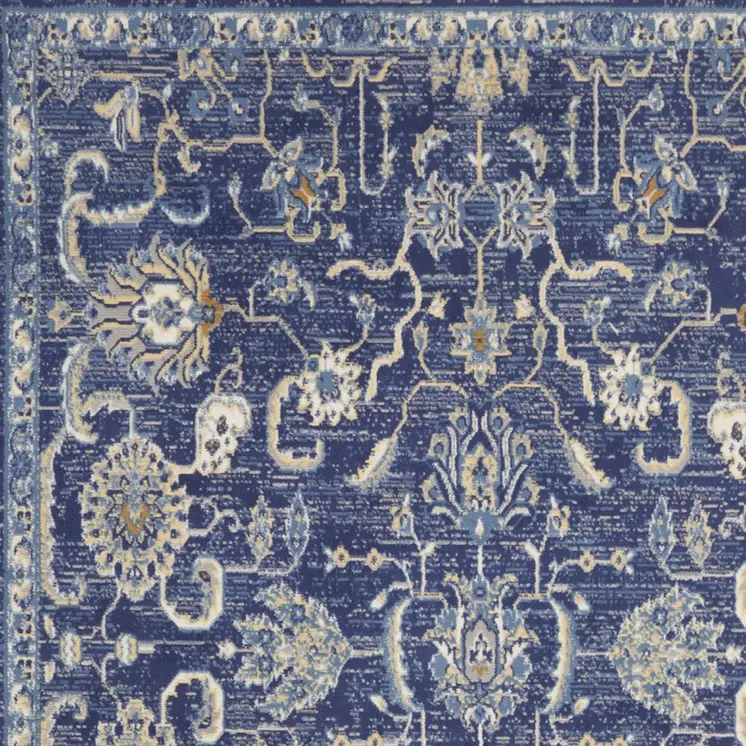 6' X 9' Blue and Beige Floral Power Loom Area Rug