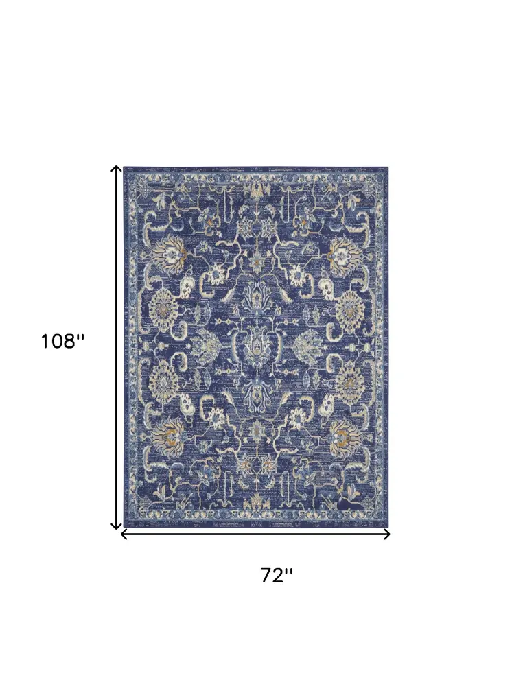 6' X 9' Blue and Beige Floral Power Loom Area Rug