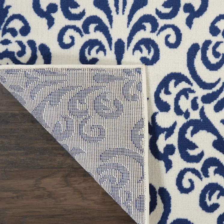 8' X 10' Blue and White Damask Power Loom Area Rug