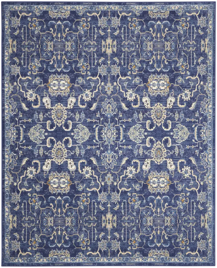 8' X 10' Blue and Beige Floral Power Loom Area Rug