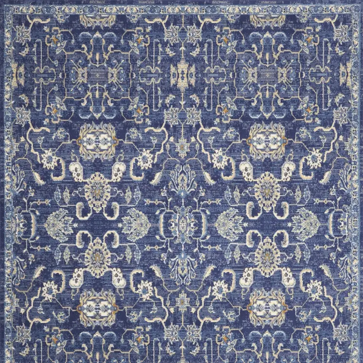 8' X 10' Blue and Beige Floral Power Loom Area Rug