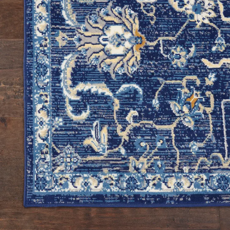 8' X 10' Blue and Beige Floral Power Loom Area Rug