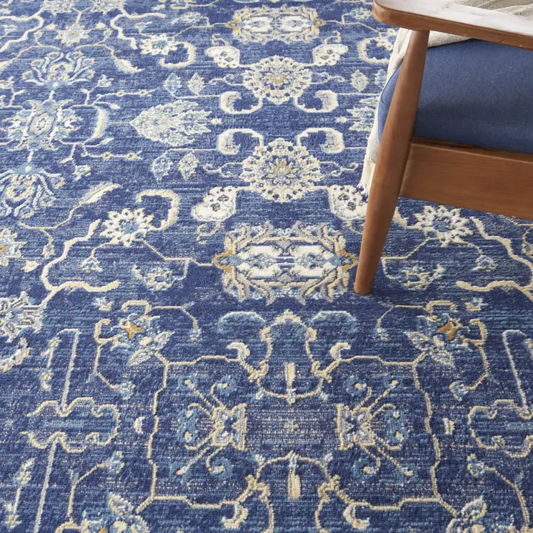 8' X 10' Blue and Beige Floral Power Loom Area Rug