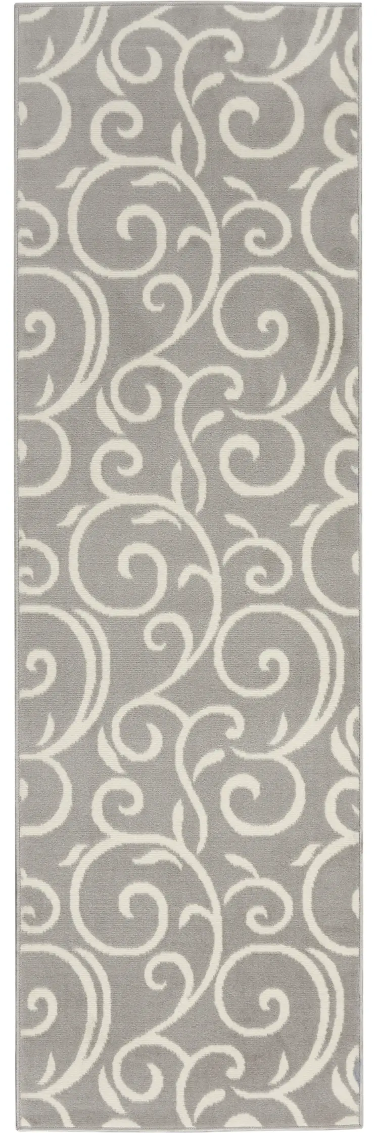 8' Gray Floral Runner Rug