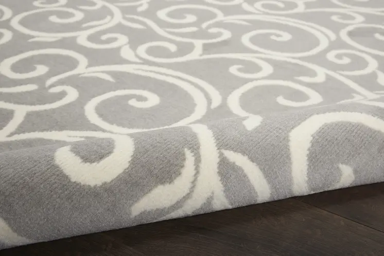 8' Gray Floral Runner Rug