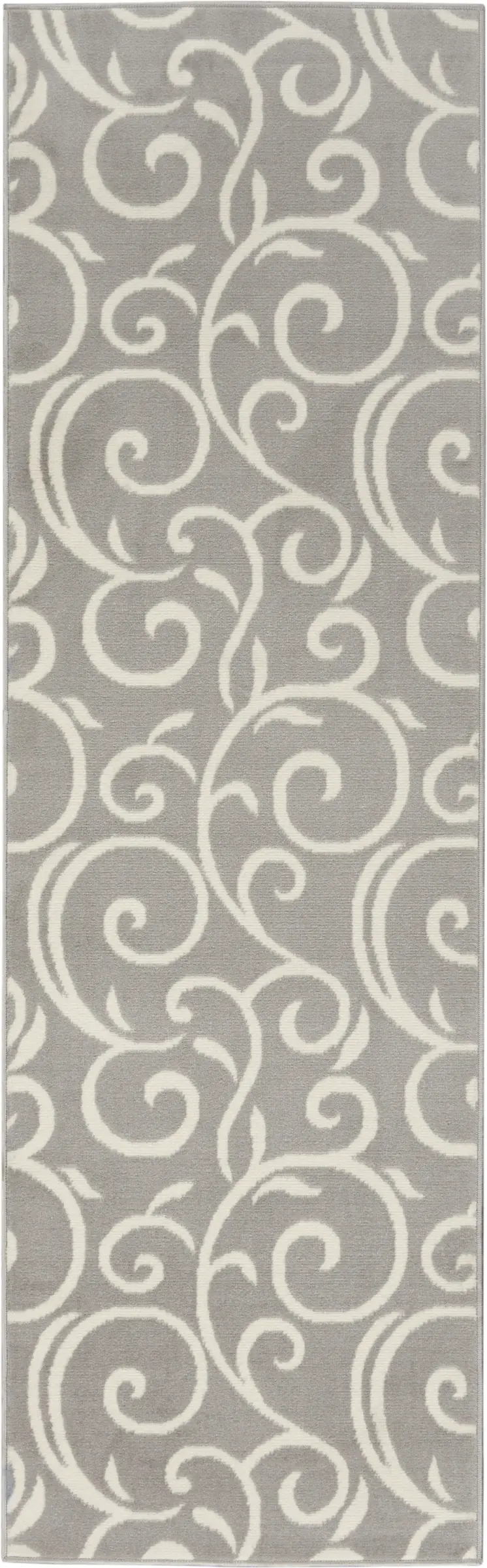 8' Gray Floral Runner Rug
