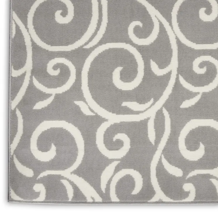 8' Gray Floral Runner Rug