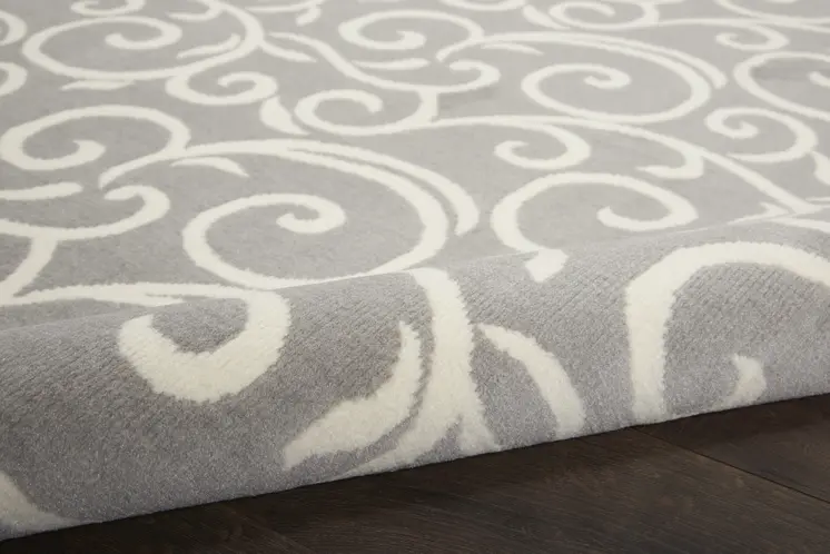 8' Gray Floral Runner Rug