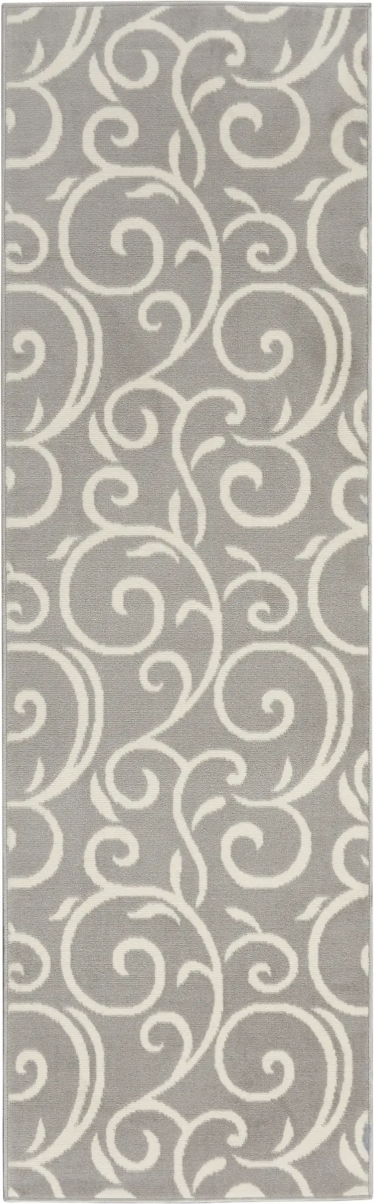 8' Gray Floral Runner Rug