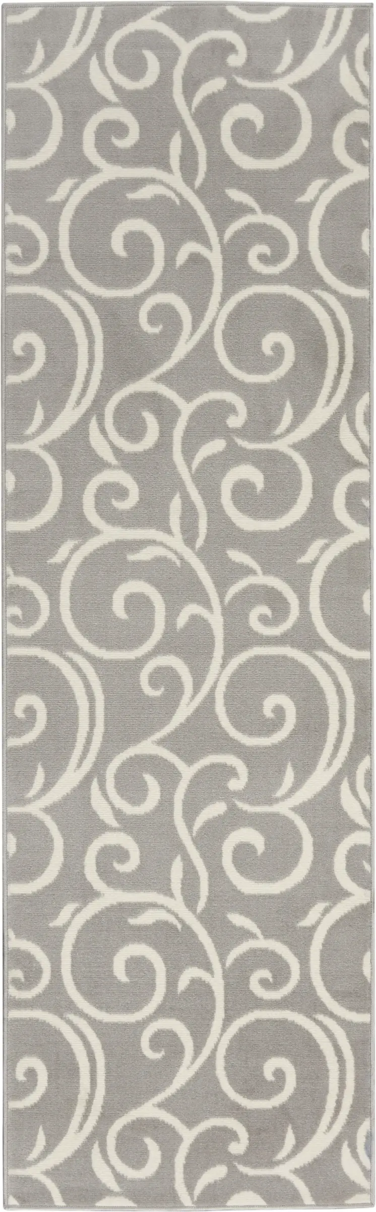 8' Gray Floral Runner Rug