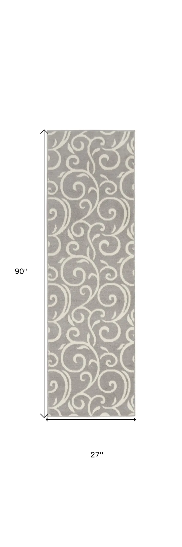 8' Gray Floral Runner Rug