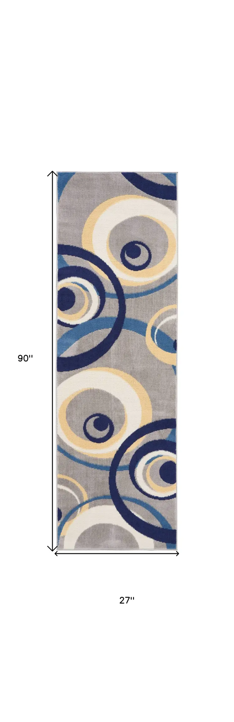 8' Gray And Blue Geometric Runner Rug