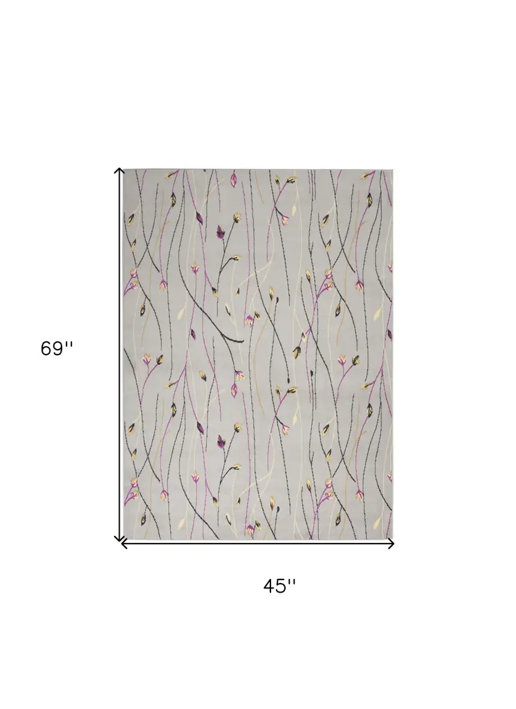 4' X 6' Gray and Pink Floral Power Loom Area Rug
