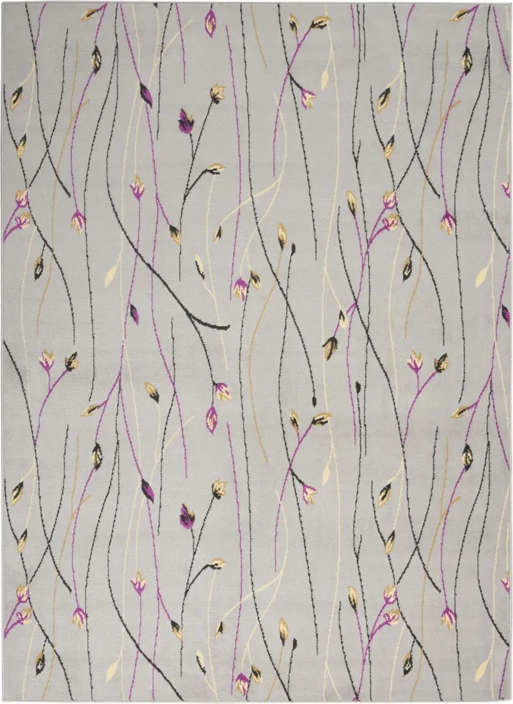 5' X 7' Gray and Pink Floral Power Loom Area Rug