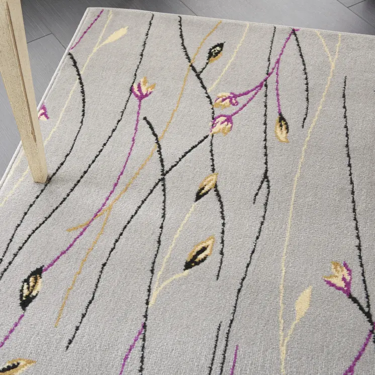 5' X 7' Gray and Pink Floral Power Loom Area Rug