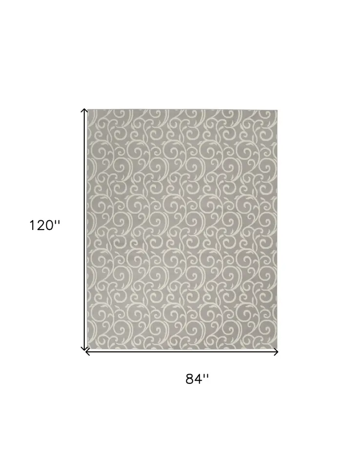 7' X 10' Gray and Ivory Floral Vines Power Loom Area Rug