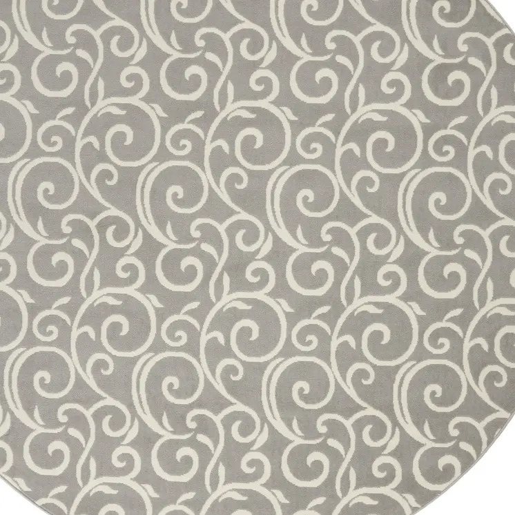 8' Gray and Ivory Round Floral Vines Power Loom Area Rug