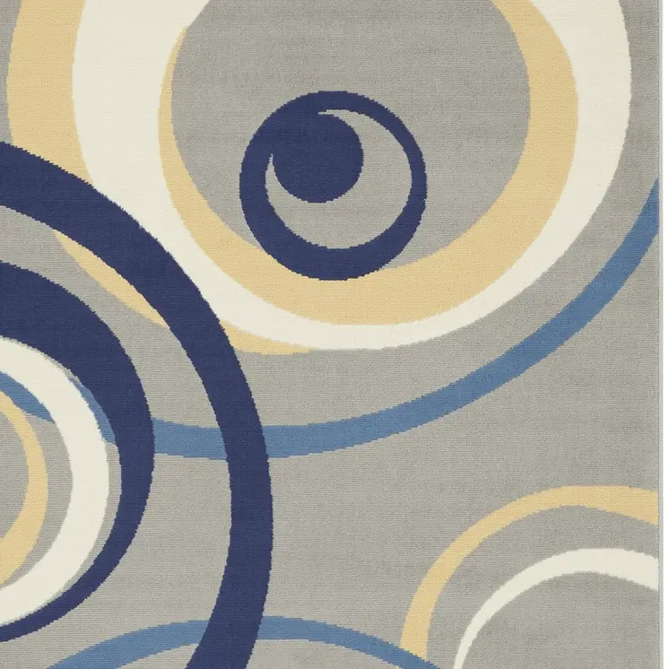 5' X 7' Gray and Blue Geometric Power Loom Area Rug
