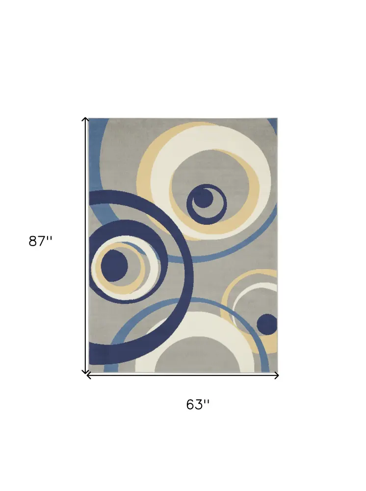 5' X 7' Gray and Blue Geometric Power Loom Area Rug