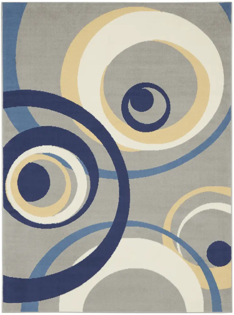 6' X 9' Gray and Blue Geometric Power Loom Area Rug