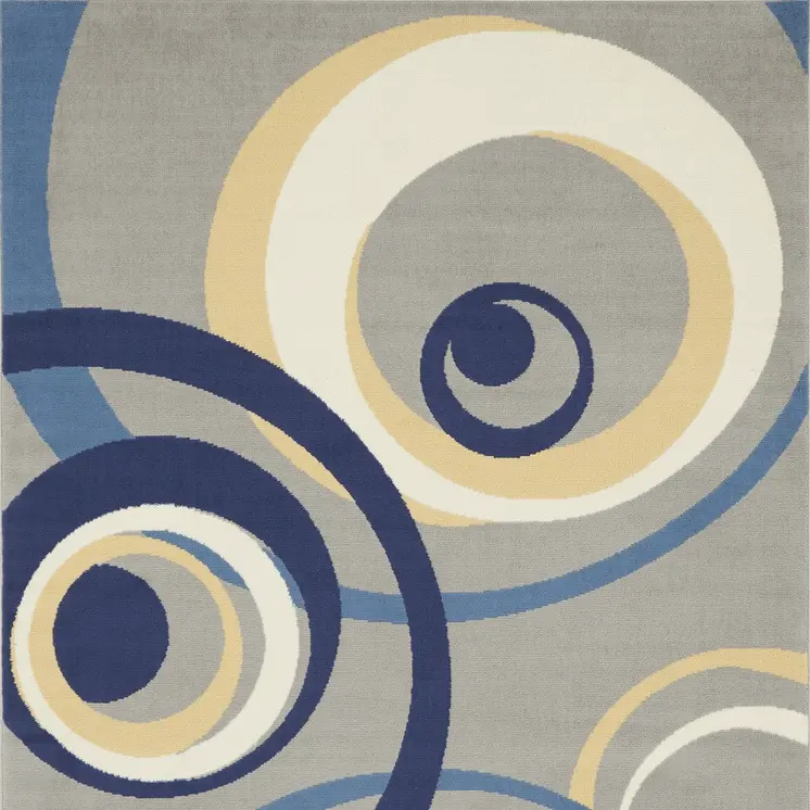 6' X 9' Gray and Blue Geometric Power Loom Area Rug
