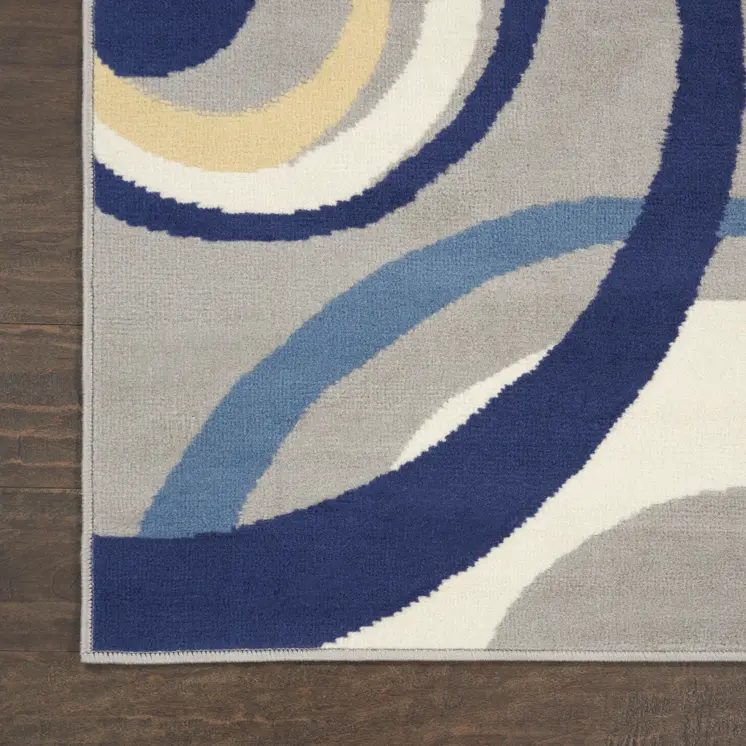 6' X 9' Gray and Blue Geometric Power Loom Area Rug