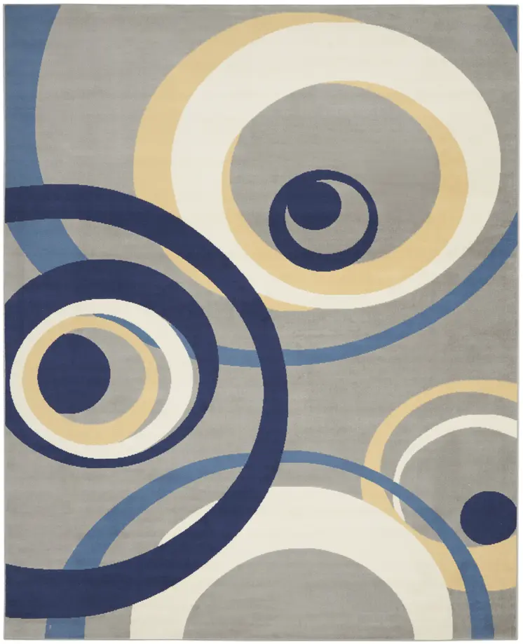 7' X 10' Gray and Blue Geometric Power Loom Area Rug
