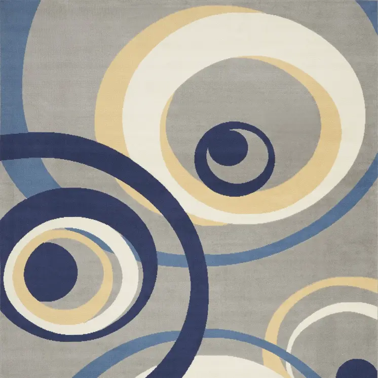 7' X 10' Gray and Blue Geometric Power Loom Area Rug