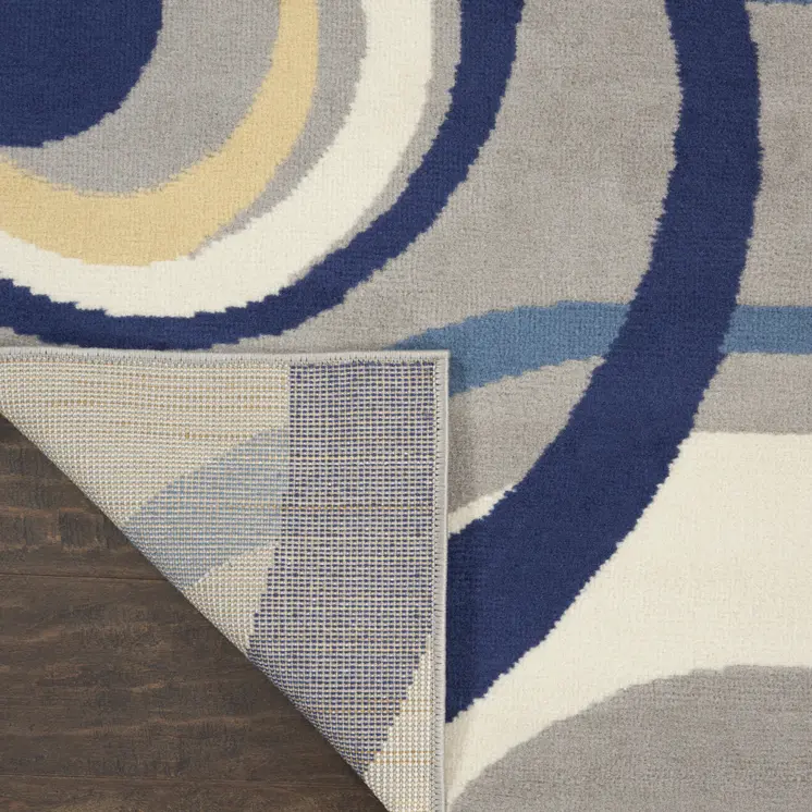 7' X 10' Gray and Blue Geometric Power Loom Area Rug
