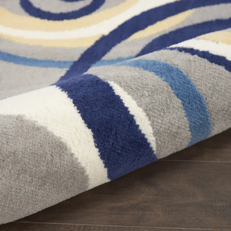 7' X 10' Gray and Blue Geometric Power Loom Area Rug