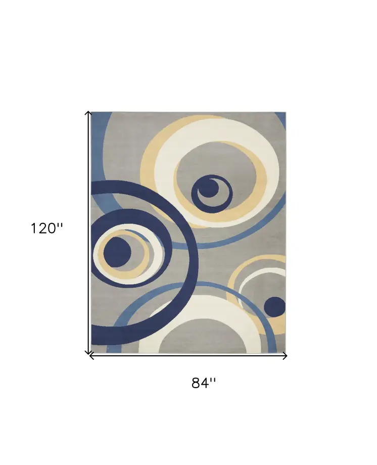 7' X 10' Gray and Blue Geometric Power Loom Area Rug