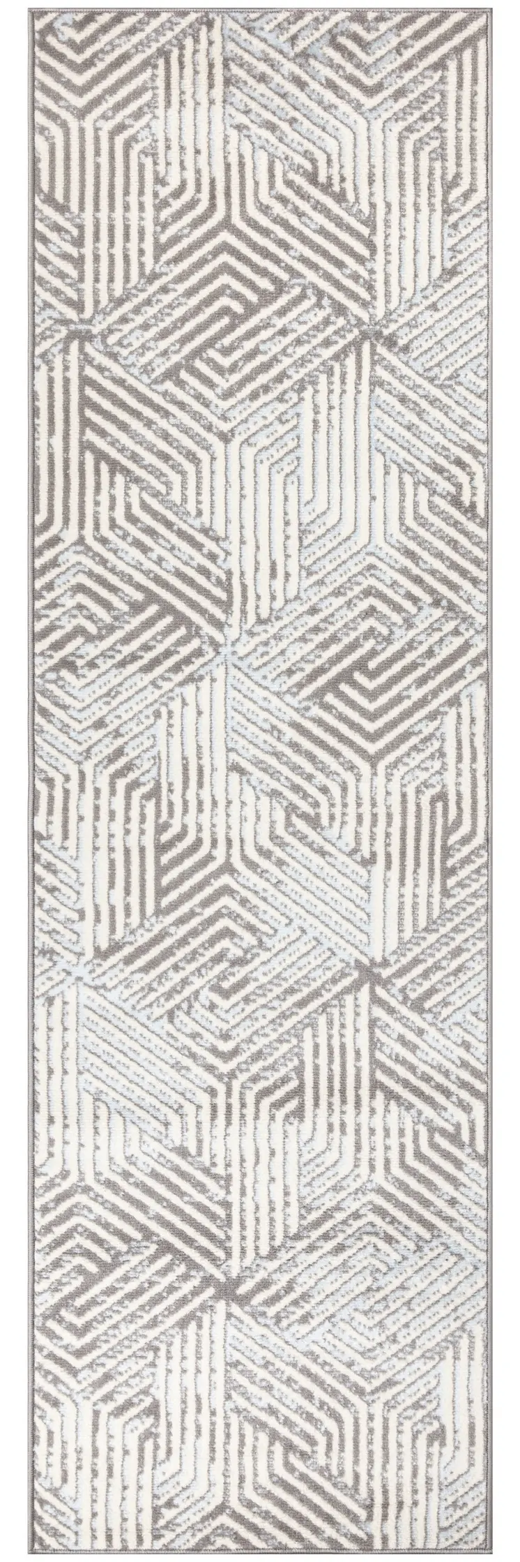 8' Gray And Ivory Geometric Runner Rug