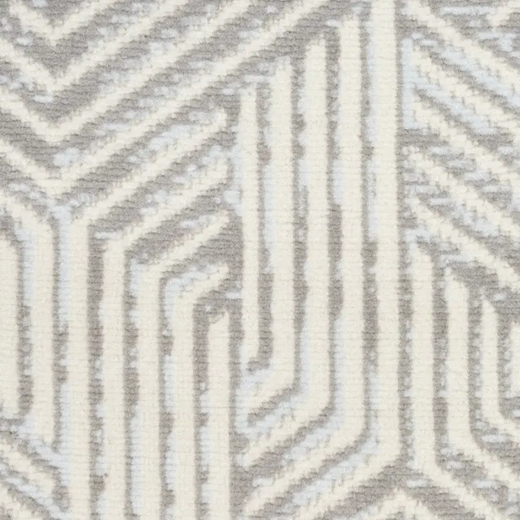 8' Gray And Ivory Geometric Runner Rug
