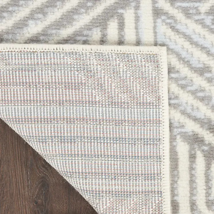 8' Gray And Ivory Geometric Runner Rug