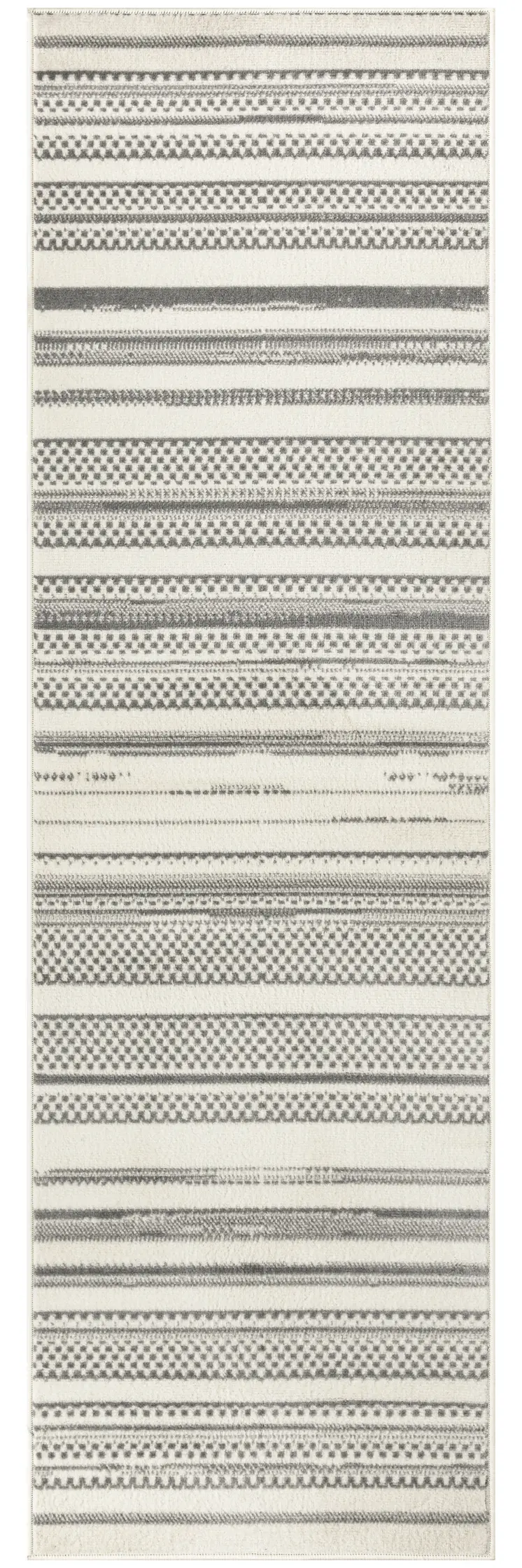 8' Gray And Ivory Striped Distressed Runner Rug