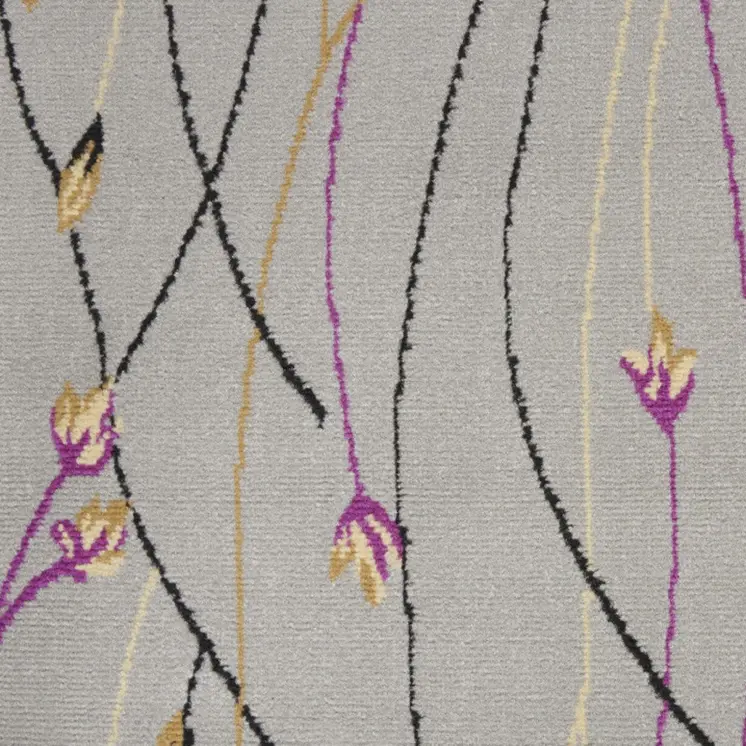 10' Gray Floral Vines Runner Rug