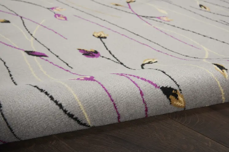 10' Gray Floral Vines Runner Rug