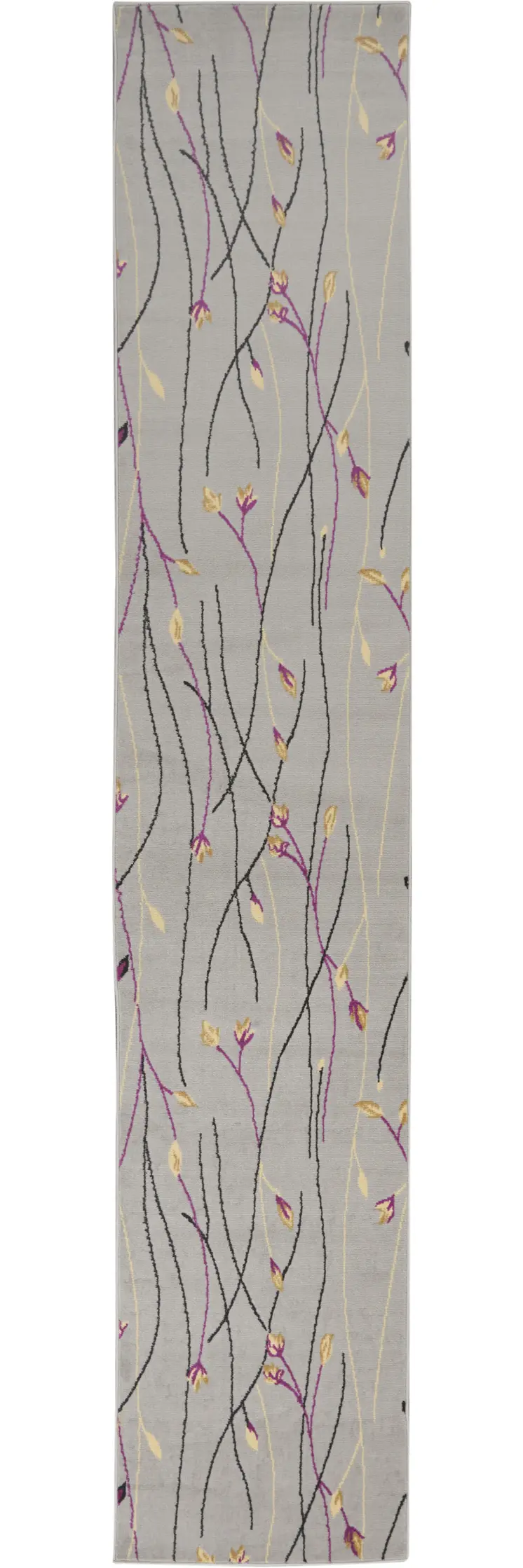 10' Gray Floral Vines Runner Rug