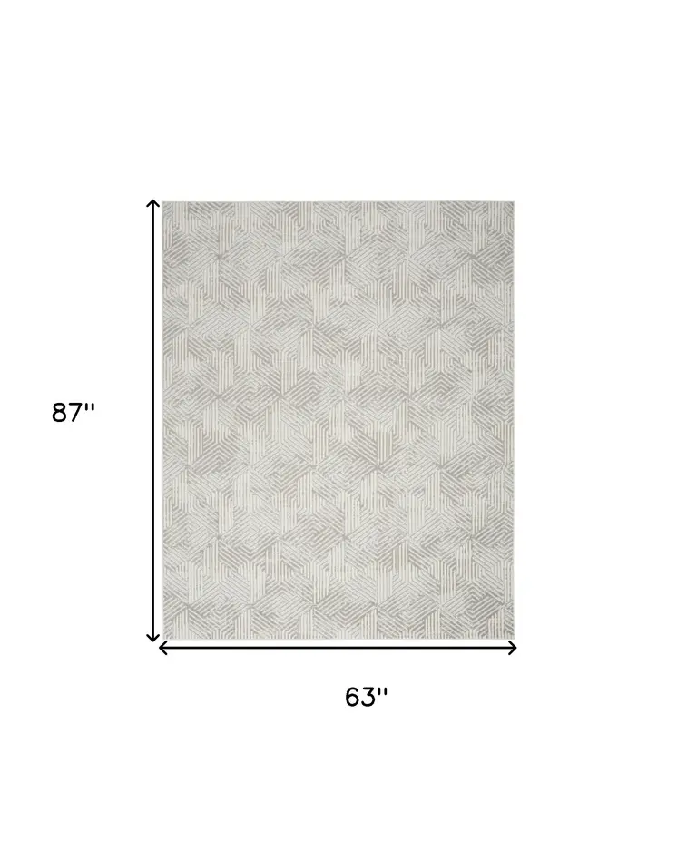 5' X 7' Gray and Ivory Geometric Power Loom Area Rug