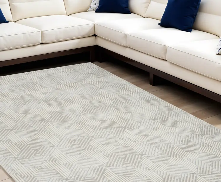 8' X 10' Gray and Ivory Geometric Power Loom Area Rug