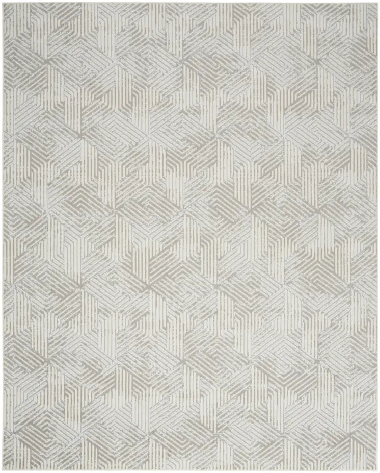 8' X 10' Gray and Ivory Geometric Power Loom Area Rug