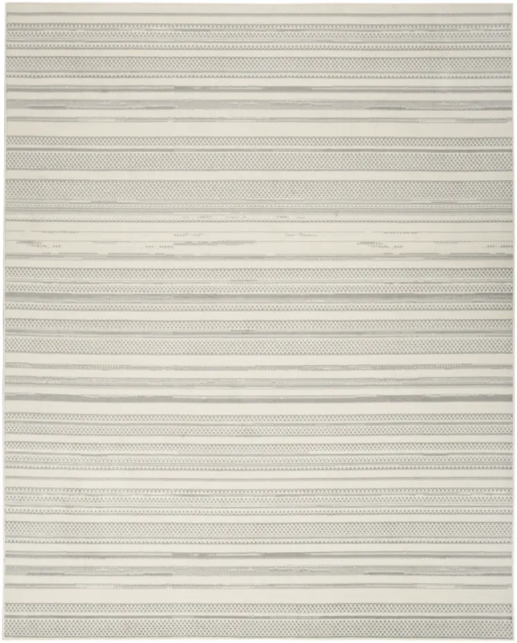 5' X 7' Gray and Ivory Striped Power Loom Distressed Area Rug